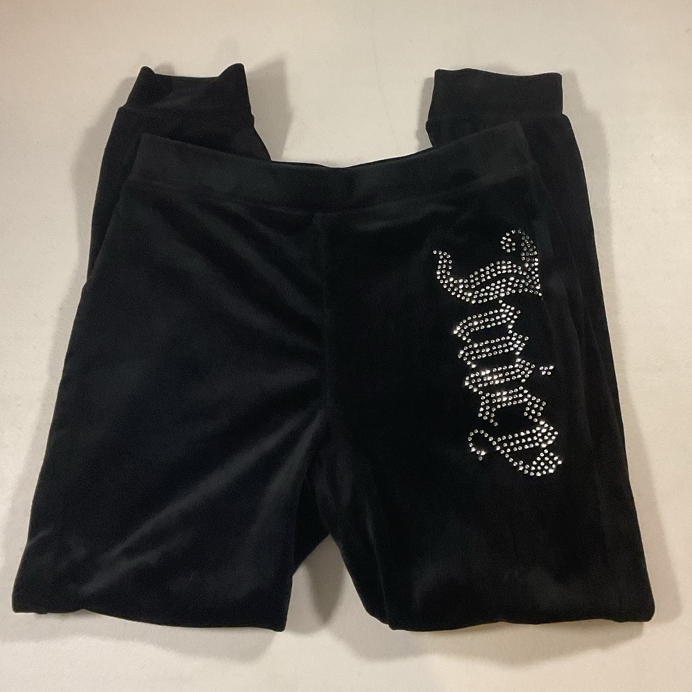 Juicy Couture Kids Black Velvet Leggings with Sparkling Logo for Girls